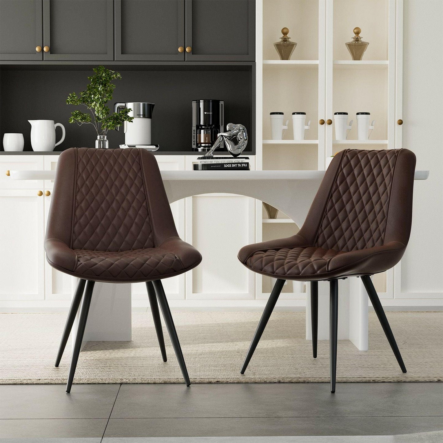 Modern Bar Stools Set of 2 - PU Leather Dining Chairs - GoTypical
