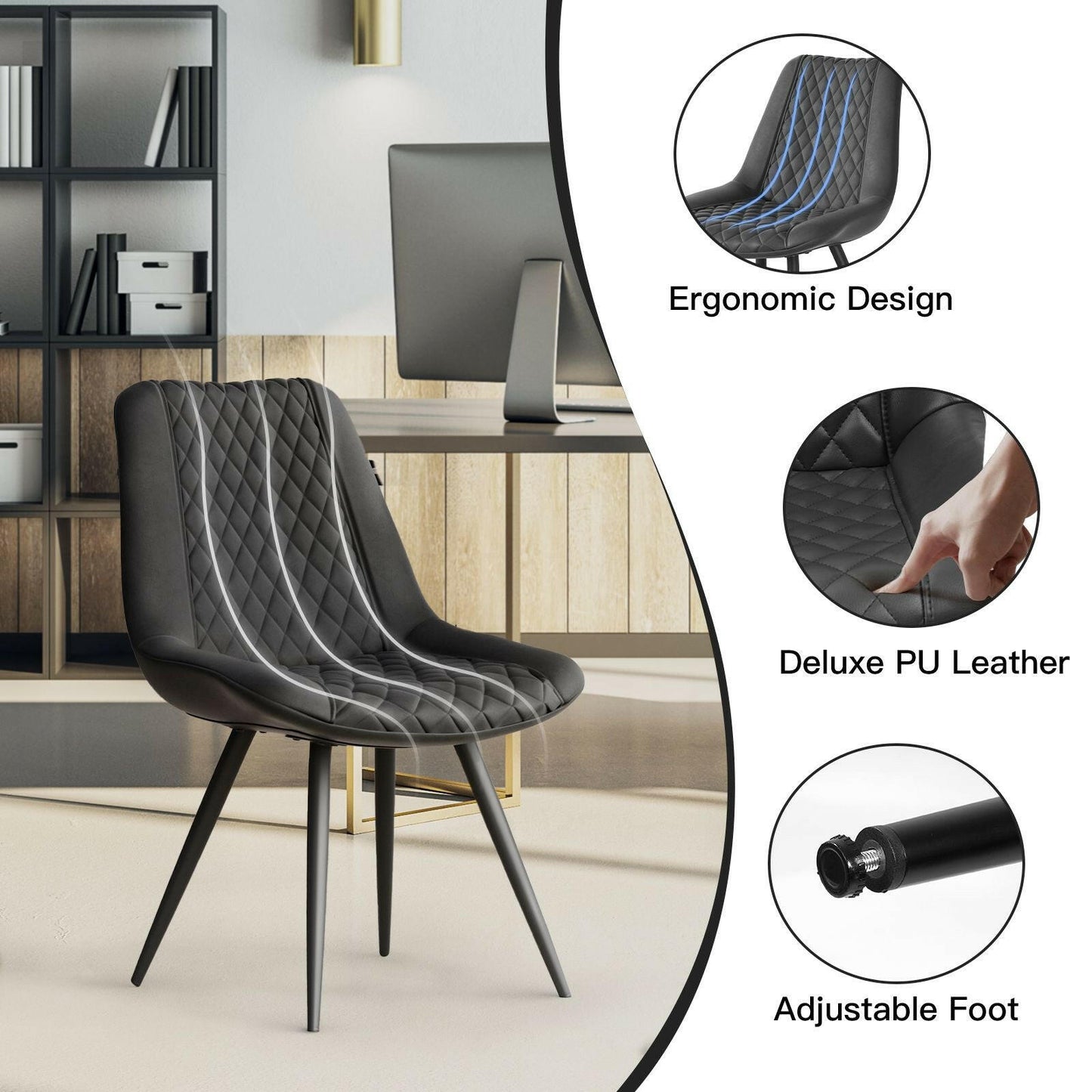Modern Bar Stools Set of 2 - PU Leather Dining Chairs - GoTypical
