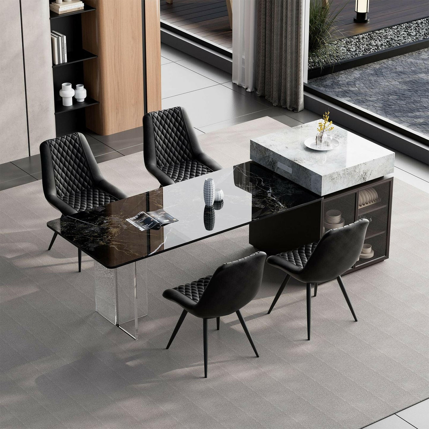 Modern Bar Stools Set of 2 - PU Leather Dining Chairs - GoTypical