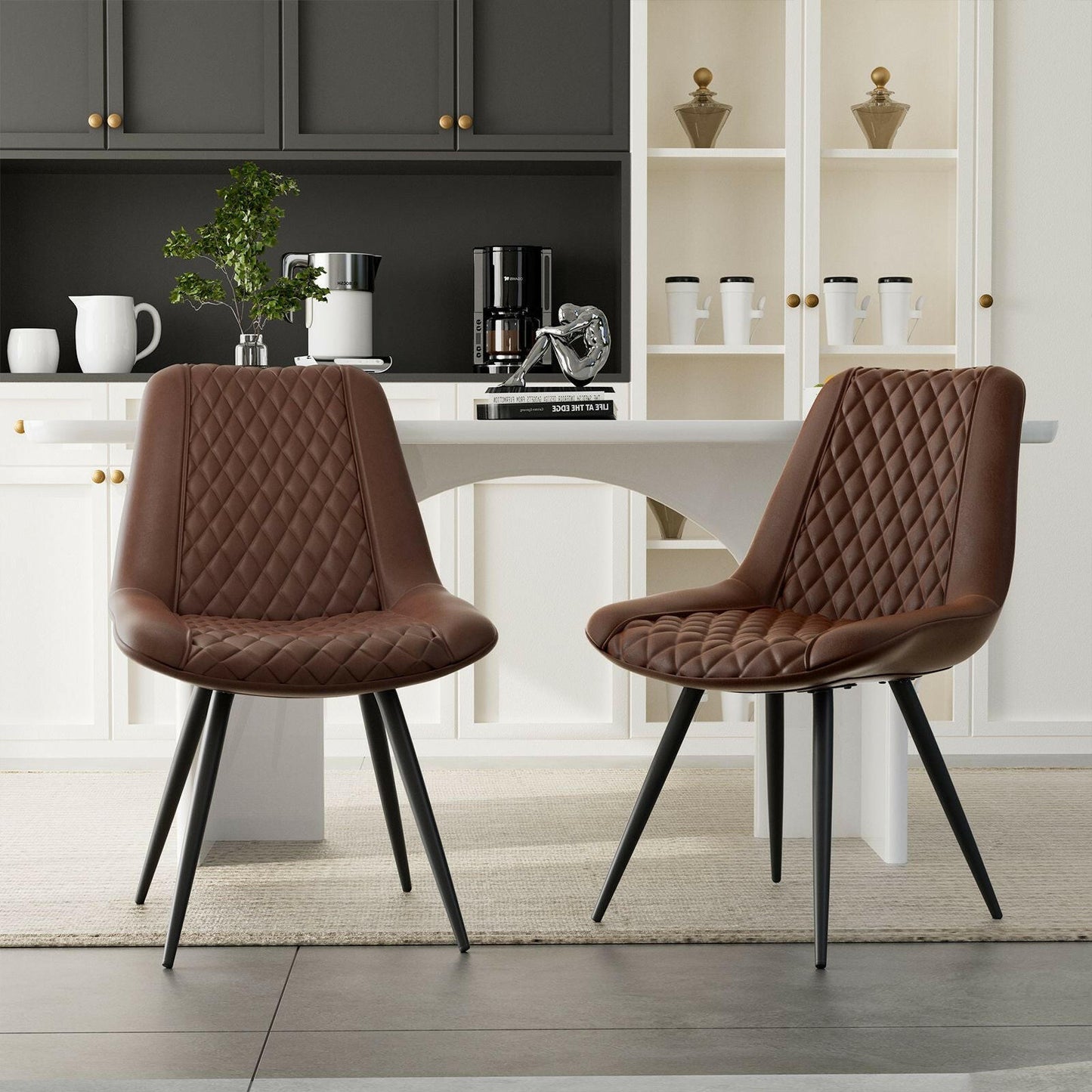 Modern Bar Stools Set of 2 - PU Leather Dining Chairs - GoTypical