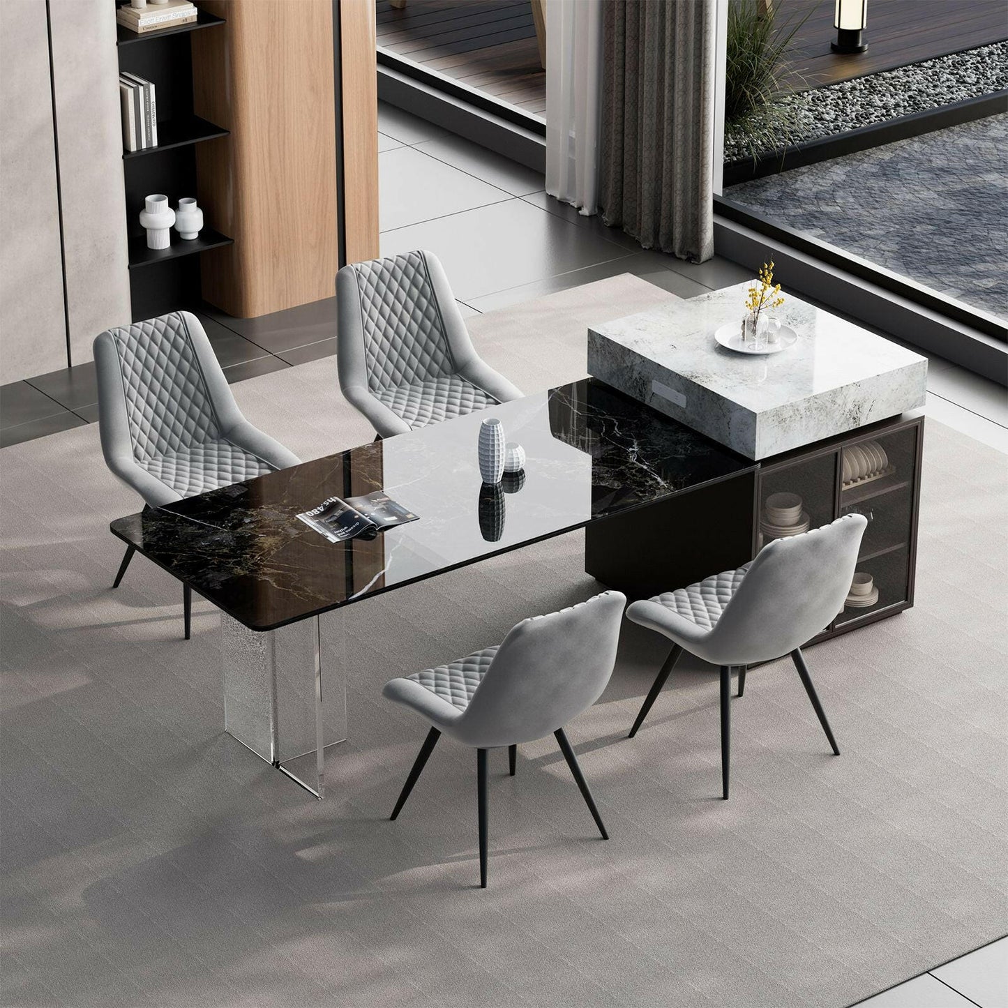 Modern Bar Stools Set of 2 - PU Leather Dining Chairs - GoTypical