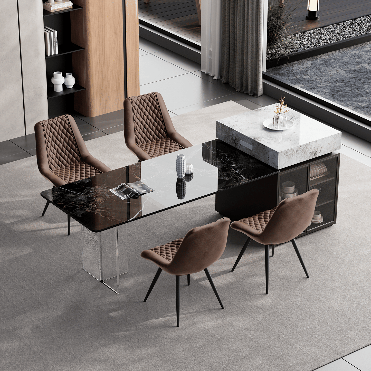 Modern Bar Stools Set of 2 - PU Leather Dining Chairs - GoTypical