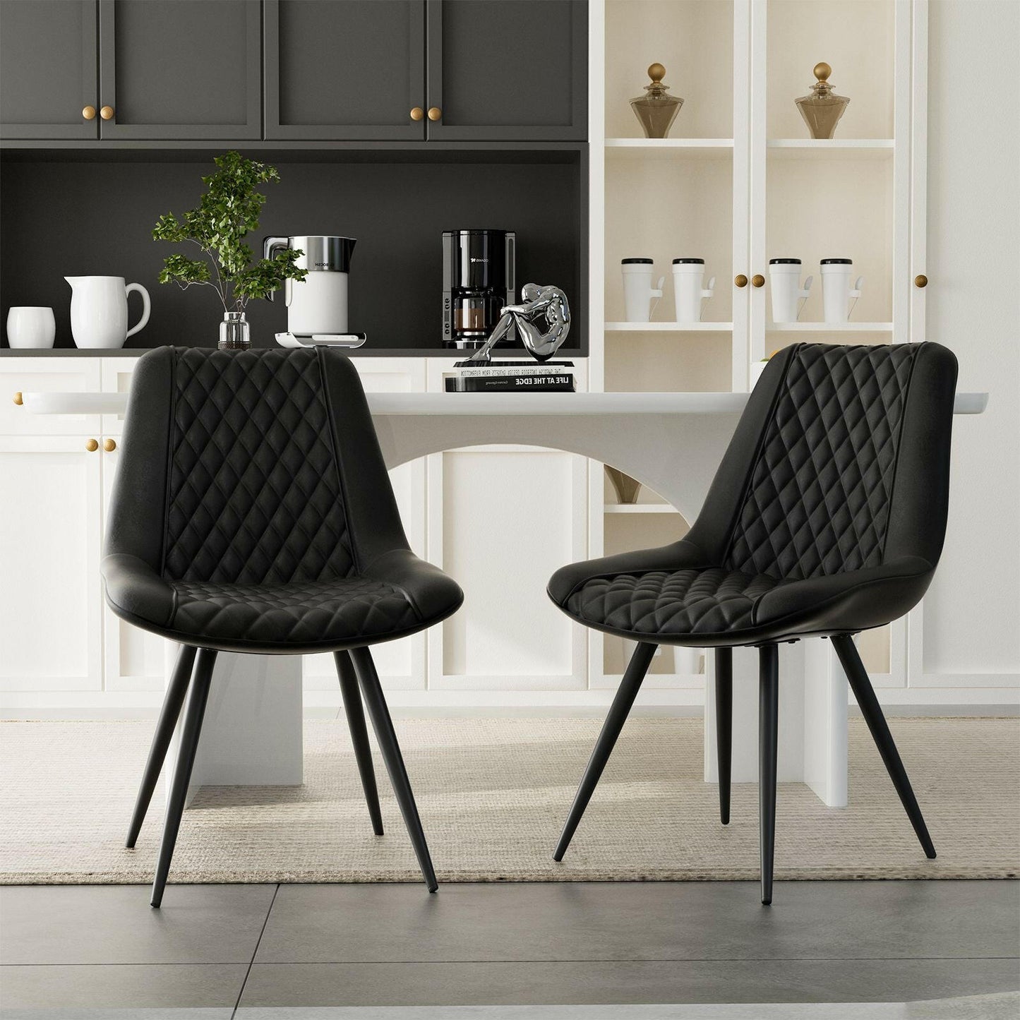 Modern Bar Stools Set of 2 - PU Leather Dining Chairs - GoTypical