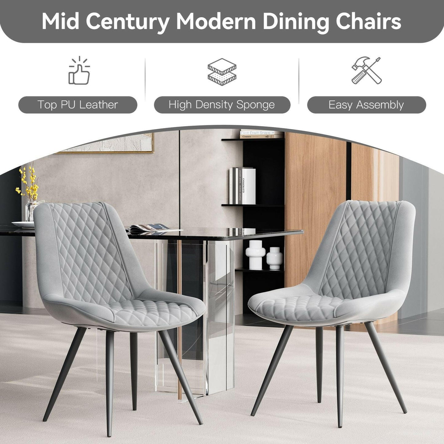 Modern Bar Stools Set of 2 - PU Leather Dining Chairs - GoTypical