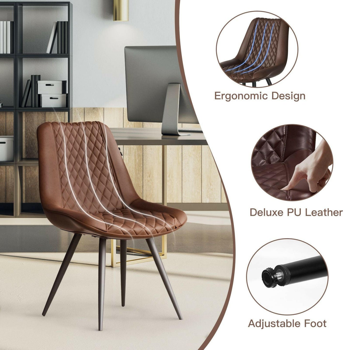 Modern Bar Stools Set of 2 - PU Leather Dining Chairs - GoTypical