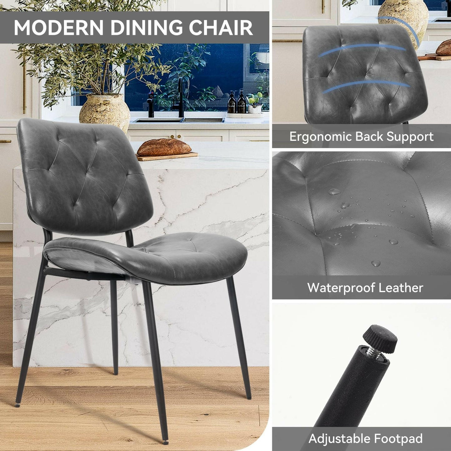 Modern Faux Leather Dining Chair - Ergonomic Design - GoTypical