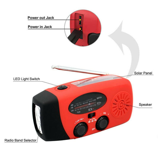 Emergency Weather Radio – Solar Crank Dynamo with LED Flashlight - GoTypical