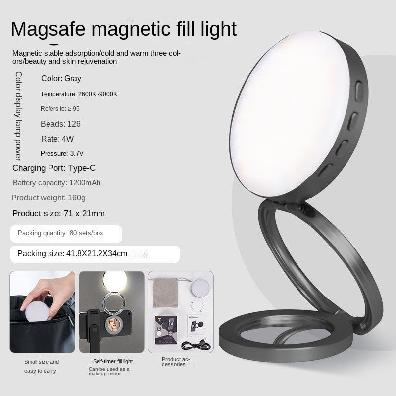 New YSH - 126 LED Magnetic Phone Fill Light Photography Lamp Desktop Video Conference Live Pocket Light Mirror - GoTypical