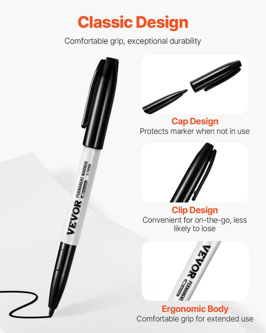 Permanent Markers – Black Fine Tip Waterproof & Fade-Resistant 36 Count - GoTypical