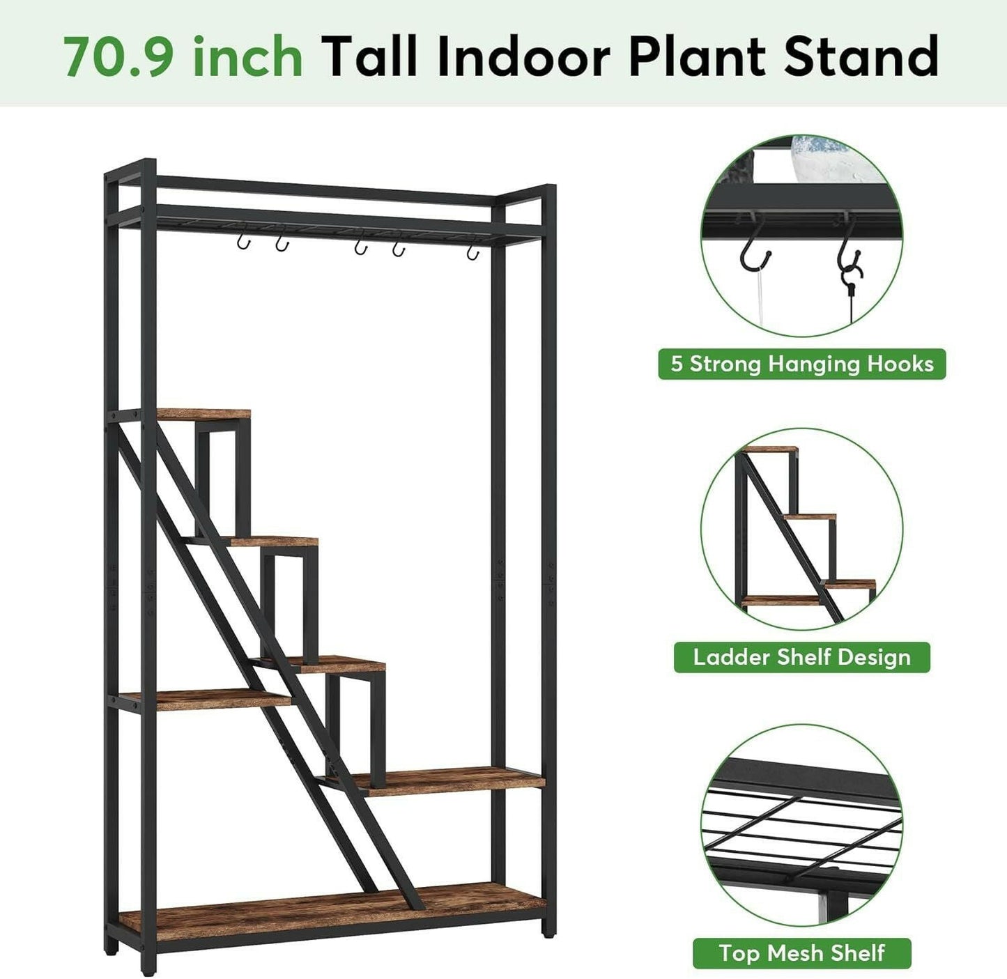7-Tier Plant Stand – Indoor Ladder Shelf with Rustic Wood Finish - GoTypical