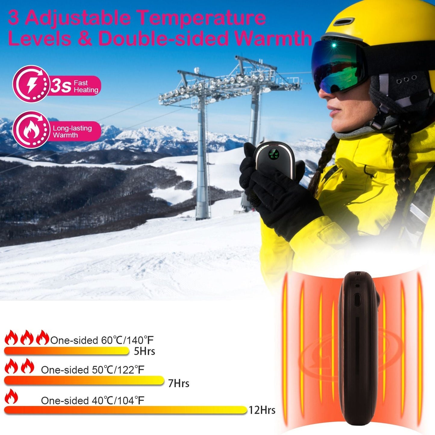 Rechargeable Hand Warmer Electric Hand Heater Portable Reusable Pocket Warmer Power Bank with Digital Display Sunset Light 3 Levels Double - sided Heating - GoTypical