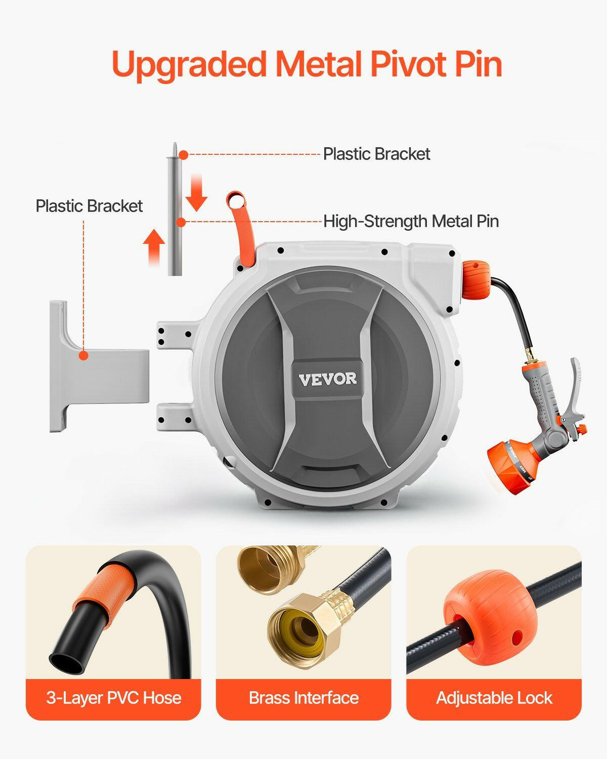 Retractable Garden Hose Reel 1/2 Inch x 84 ft Wall Mounted Garden Hose Reel - GoTypical