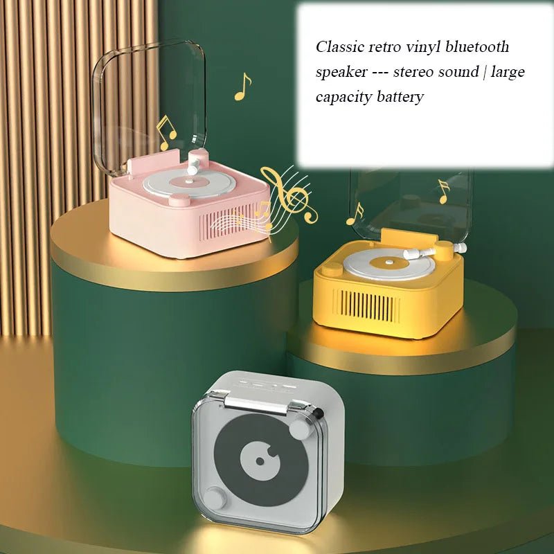 Retro Atomic Vinyl Bluetooth Speaker Hif Sound Long Battery Life Mini Record Player Rotary Speaker with Built - in Battery - GoTypical