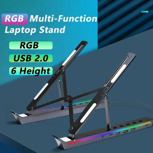 Laptop Stand RGB – . Adjustable 6-Height Aluminum USB-C Hub - GoTypical
