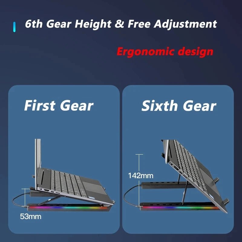 RGB Laptop Stand Adjustable 6 Gear Height Heat Dissipation USB Type - c Hub Ergonomic Notebook Holder for MacBook Tablet Phone - GoTypical