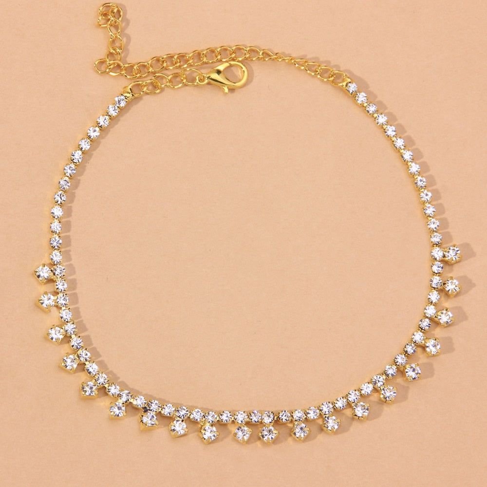 Rhinestone Water Drop Anklet Foot Jewelry for Women Silver/Gold - GoTypical