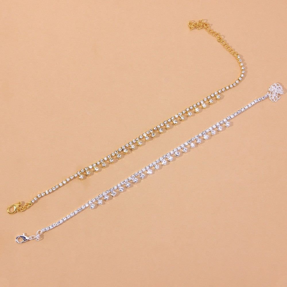Rhinestone Water Drop Anklet Foot Jewelry for Women Silver/Gold - GoTypical