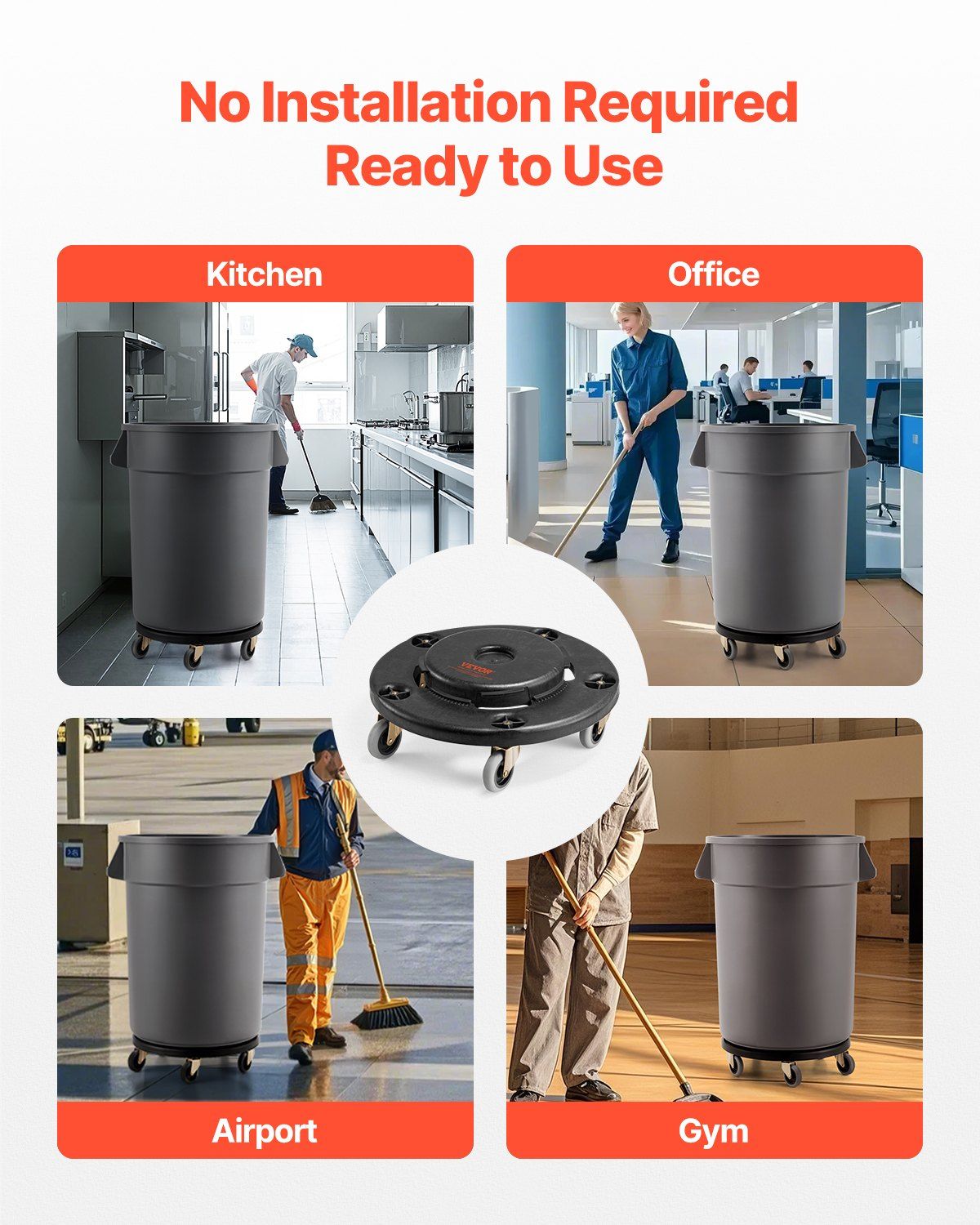Round Trash Can Dolly Fit 20, 32, 44, 55 Gal Garbage Container 500lbs Heavy Duty - GoTypical