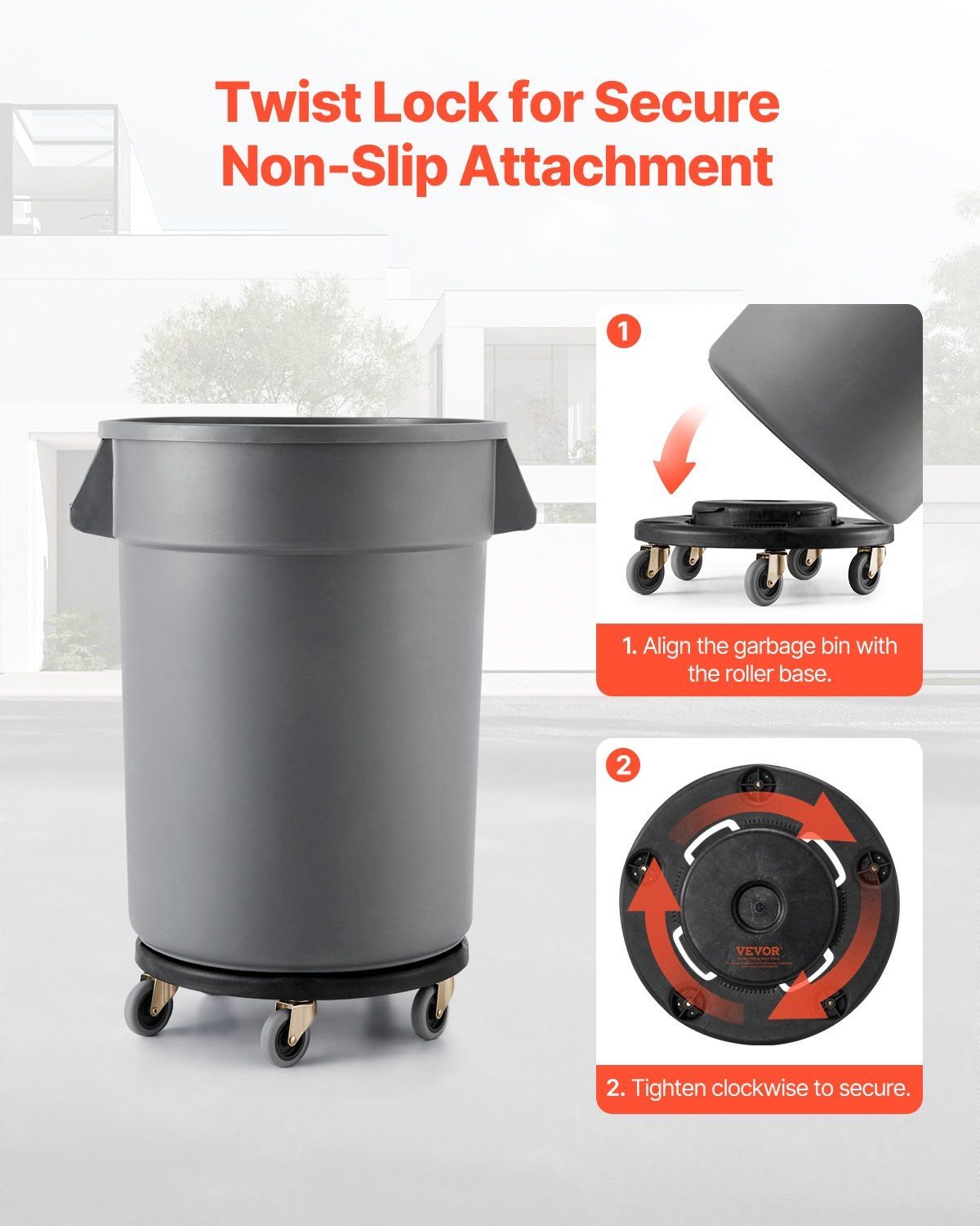 Round Trash Can Dolly Fit 20, 32, 44, 55 Gal Garbage Container 500lbs Heavy Duty - GoTypical