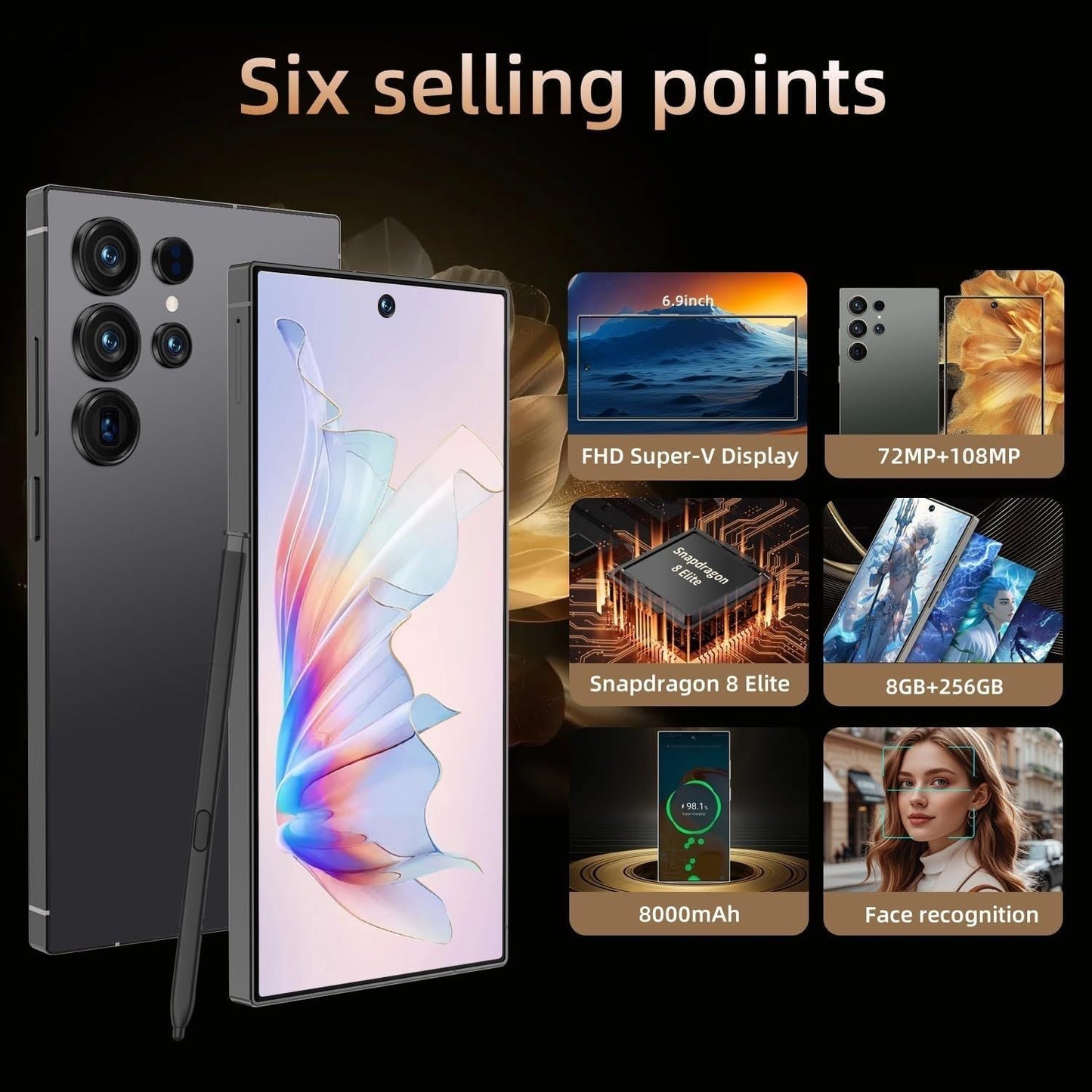 S25 Ultra Cell Phone 5G Unlocked Phone,Smartphone with Tool Pen, Android 15.0 Cell Phone 8GB+256GB Dual SIM Dual Standby - GoTypical