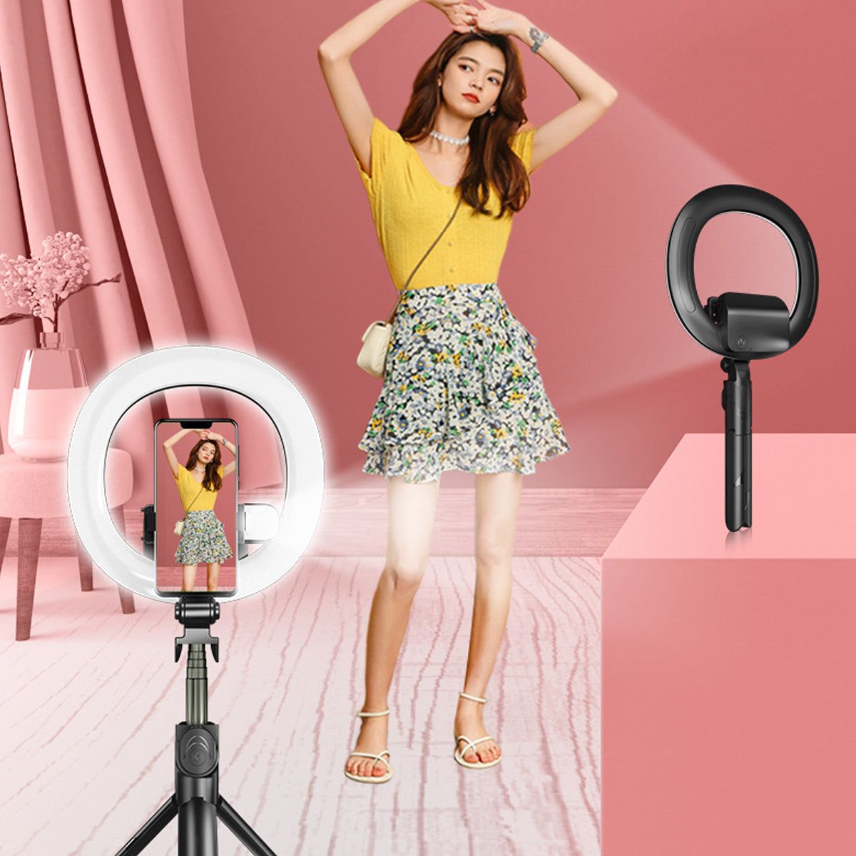 Self Video Portrait Soft Halo Light Stand With Dual LED Light And Bluetooth Remote - GoTypical