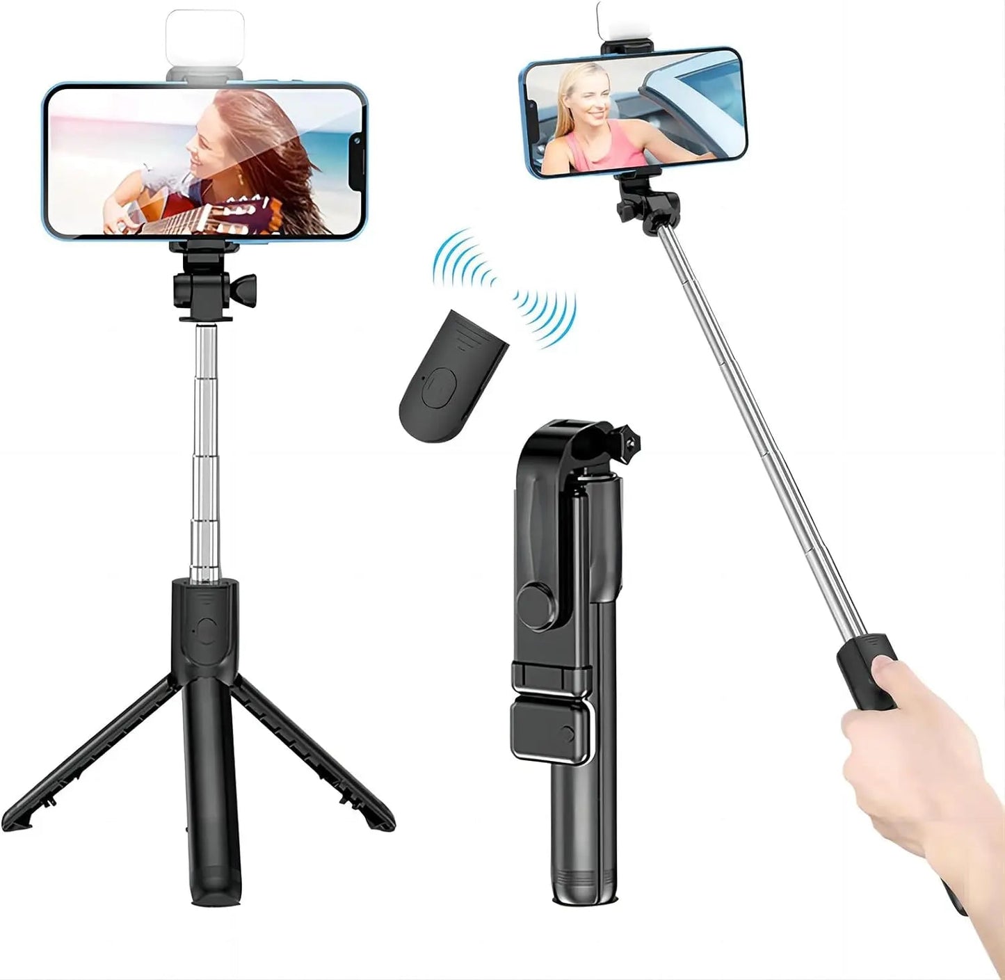 Selfie Stick with Fill Light Extendable Selfie Stick Tripod with Wireless Remote and Phone Holder Group Selfies For All phones - GoTypical