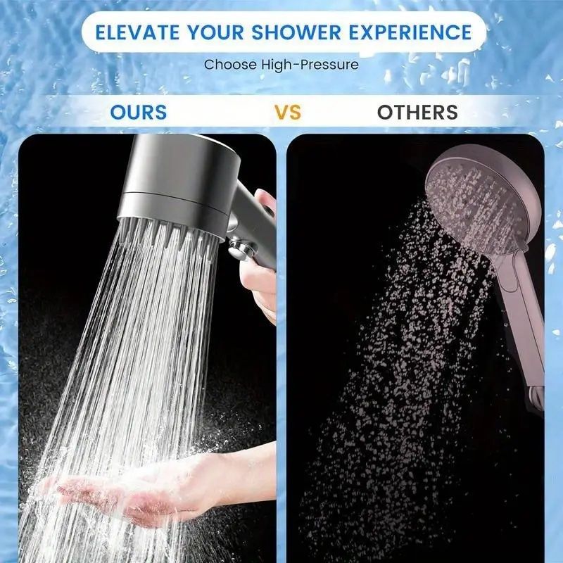 Shower head, high pressure flow multiple modes, 5 layers filter, hard water power rinse, with switch, suitable for pet bathing, vertical shower, white turbo shower - GoTypical