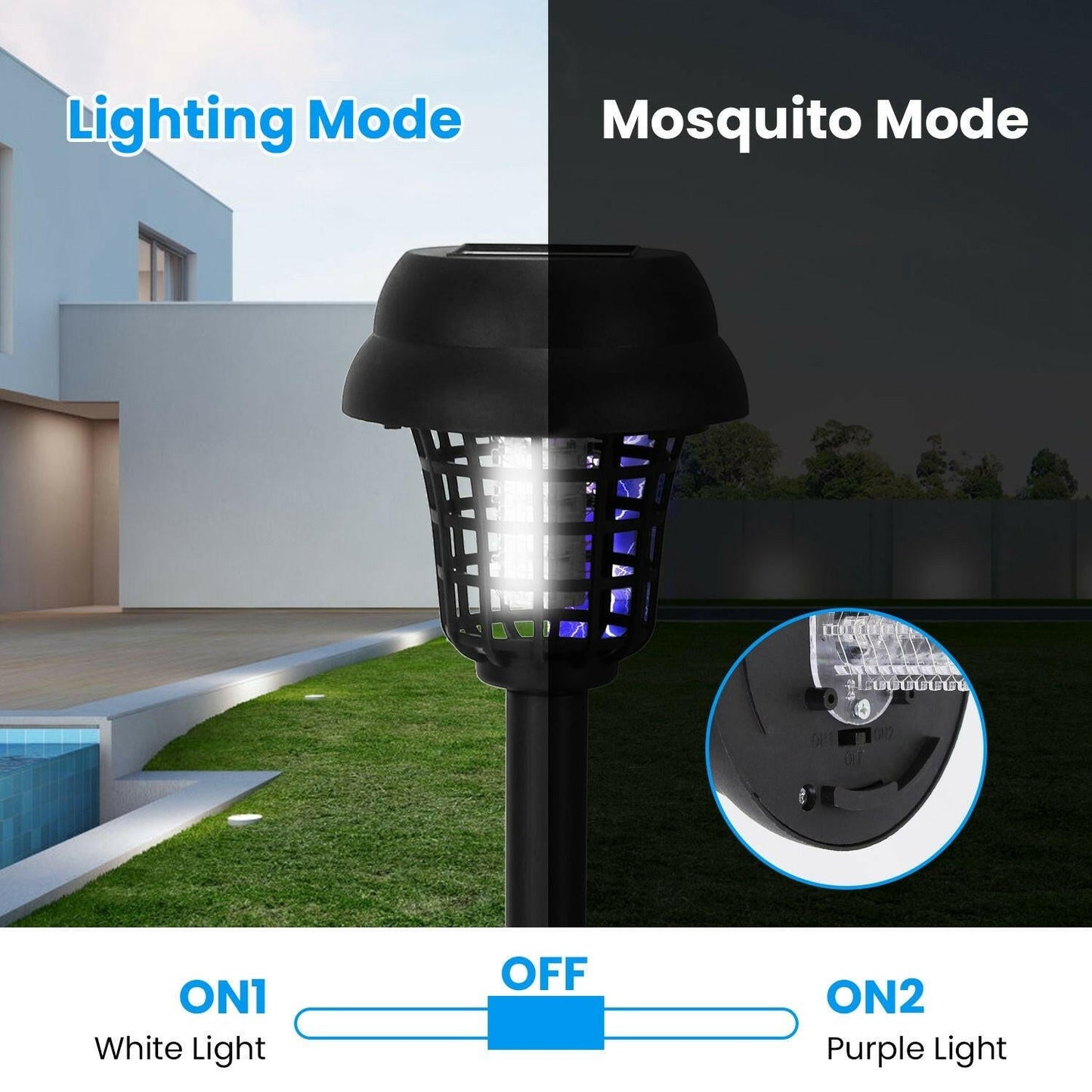 Solar Mosquito Zapper 4 - Pack – Dual Purple UV & White LED Modes, 532 V Electric Shock, Auto On/Off, 800 mAh Rechargeable Battery, Waterproof Torch for Yard, Garden, Patio - GoTypical
