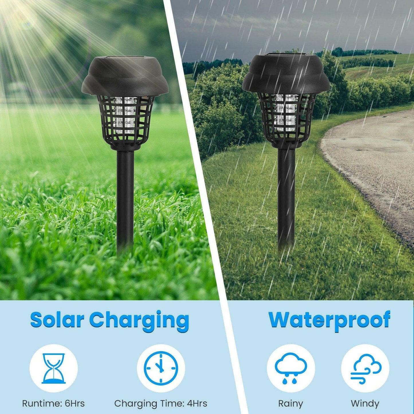 Solar Mosquito Zapper 4 - Pack – Dual Purple UV & White LED Modes, 532 V Electric Shock, Auto On/Off, 800 mAh Rechargeable Battery, Waterproof Torch for Yard, Garden, Patio - GoTypical