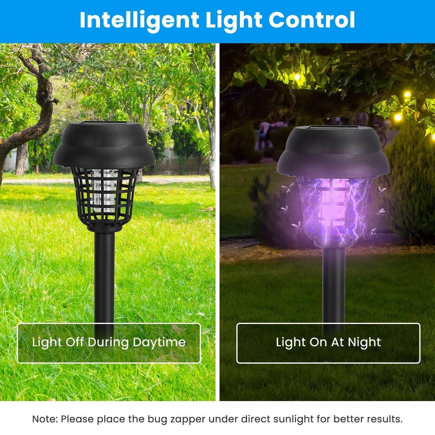Solar Mosquito Zapper 4 - Pack – Dual Purple UV & White LED Modes, 532 V Electric Shock, Auto On/Off, 800 mAh Rechargeable Battery, Waterproof Torch for Yard, Garden, Patio - GoTypical