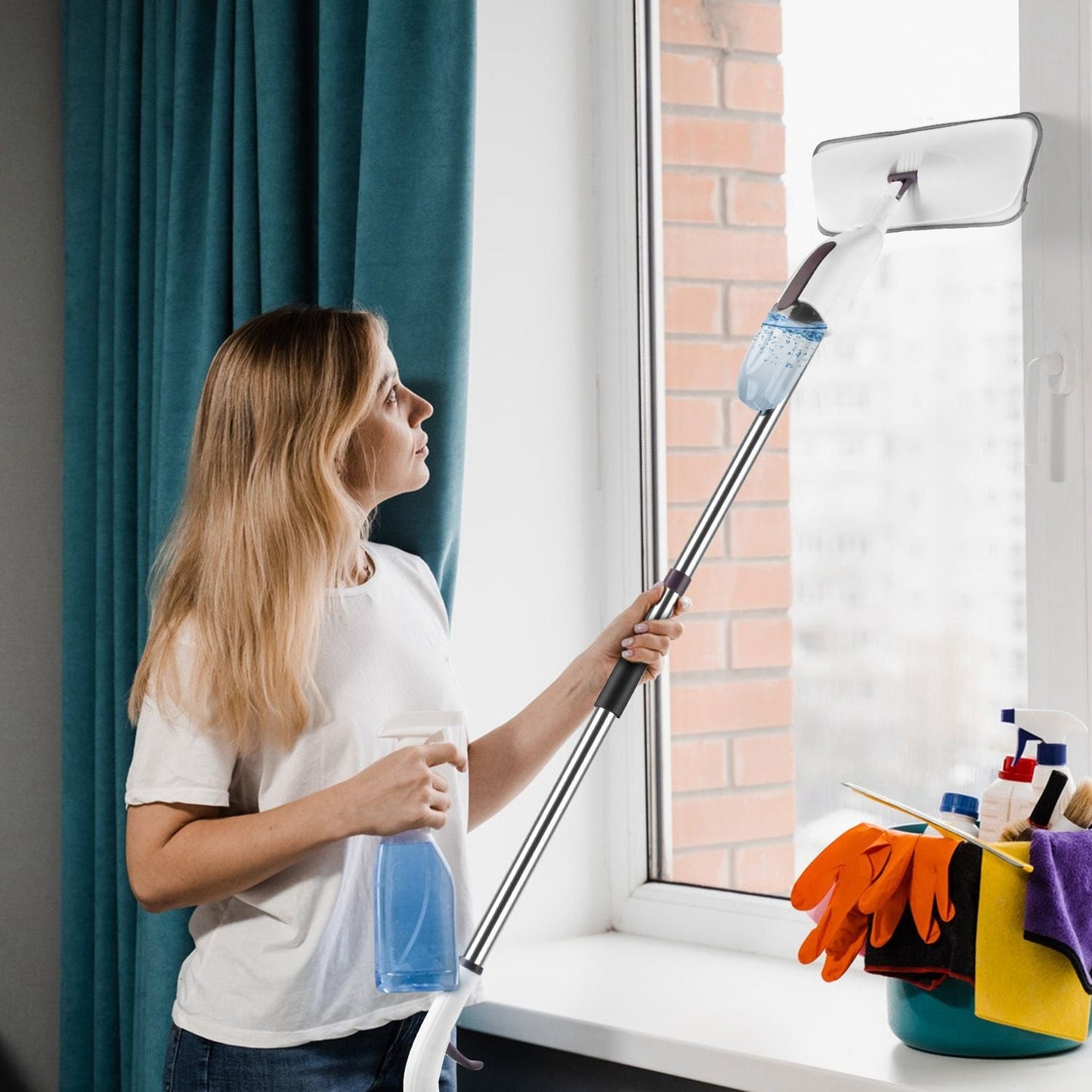 Spray Mop for Floor Cleaning, 49.21" Extended Handle with 360° Rotating Mop Head, 12oz Leak - Proof Water Bottle & 3 Reusable Microfiber Pads - No Battery Needed, for Hardwood, Laminate, Tile, Vinyl & M - GoTypical