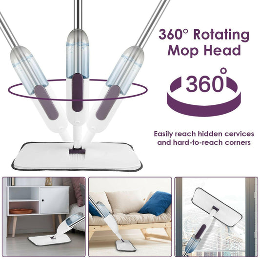 Spray Mop – 49.21" Extended Handle 360° Rotating Head with Reusable Pads - GoTypical