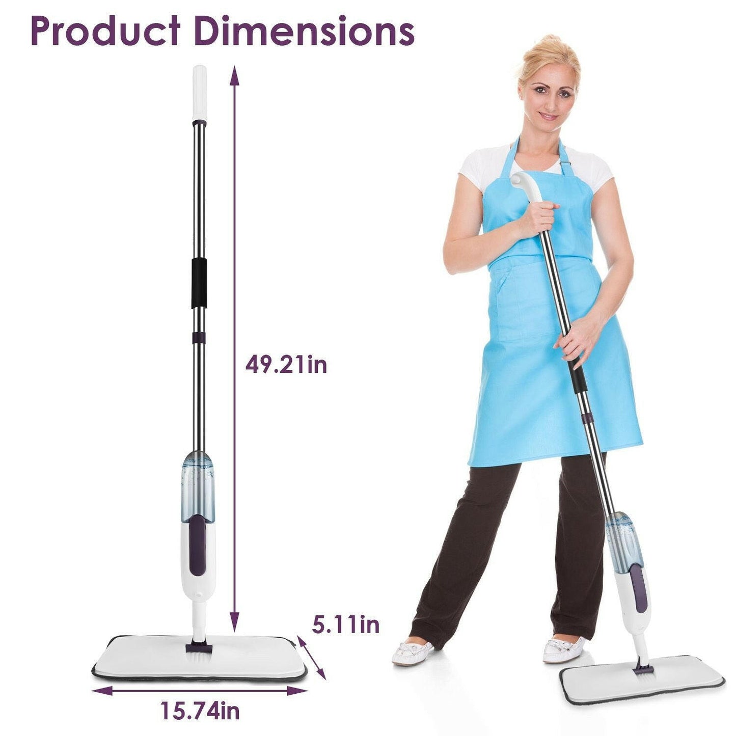 Spray Mop – 49.21" Extended Handle 360° Rotating Head with Reusable Pads - GoTypical