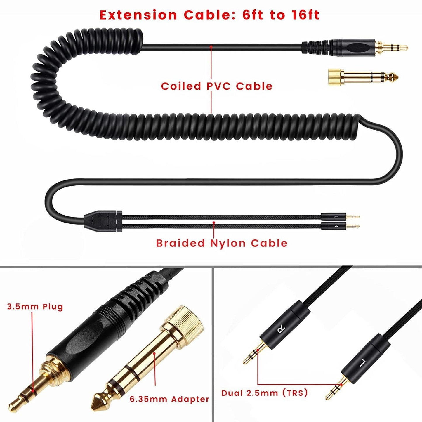 Suitable for HIFIMAN HE400i and He560 dual 2.5mm plug earphones with spring earphone cable upgrade cable - GoTypical