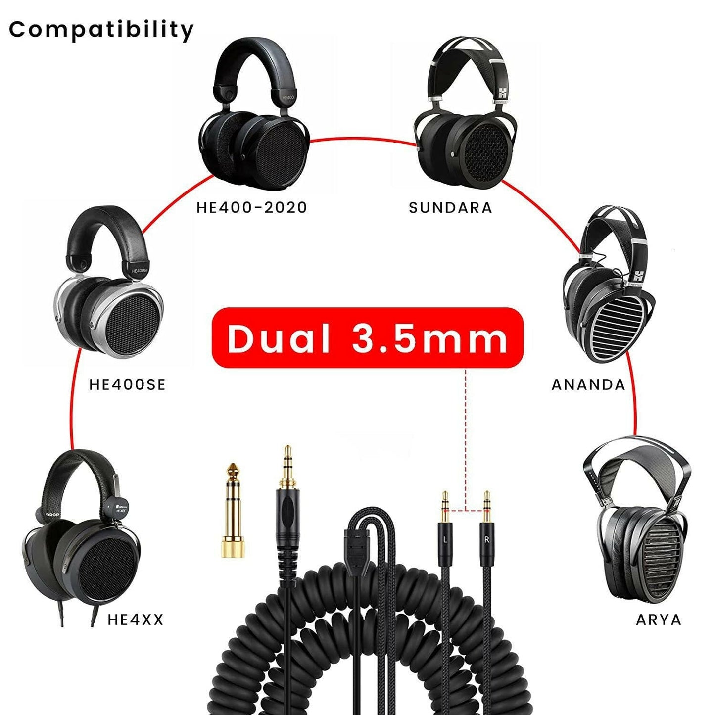 Tianlong Dual 3.5mm Headphone Spring Cable – Compatible with AH-D7100 Series - GoTypical