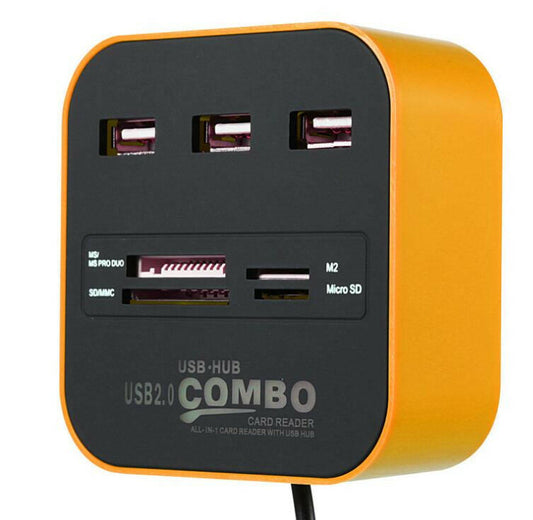 USB 2.0 Hub – 3-Port Adapter with Micro SD Card Reader for Laptop Tablet - GoTypical