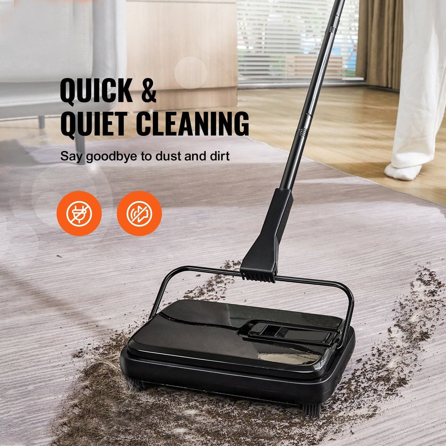 VEVOR Carpet Sweeper, 7.87 in Sweeping Paths, Floor Sweeper Manual Non Electric, 300 ml Dustbin Capacity with Comb for Home Office Rugs Hardwood Surfaces Wood Floors Laminate, Cleans Dust Pet Hair - GoTypical