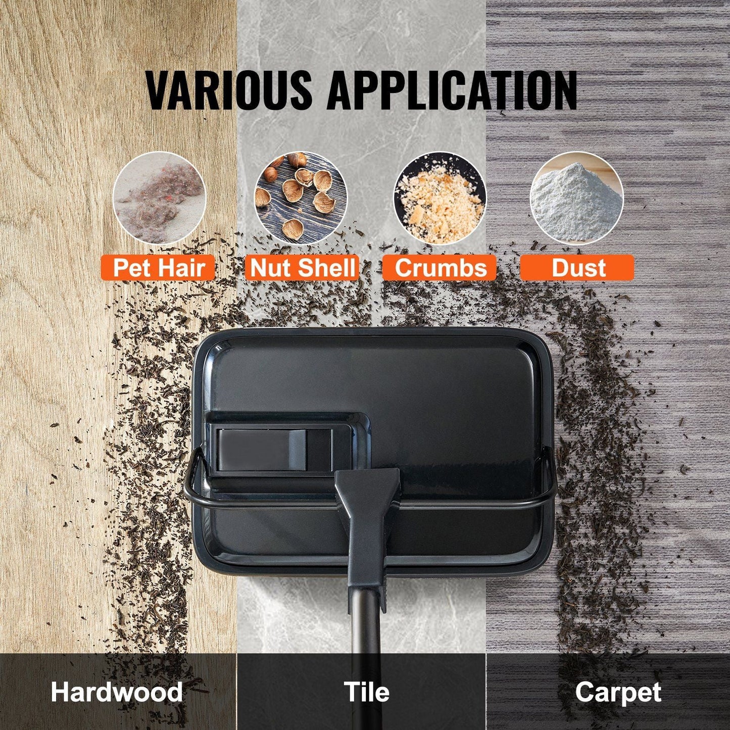 VEVOR Carpet Sweeper, 7.87 in Sweeping Paths, Floor Sweeper Manual Non Electric, 300 ml Dustbin Capacity with Comb for Home Office Rugs Hardwood Surfaces Wood Floors Laminate, Cleans Dust Pet Hair - GoTypical