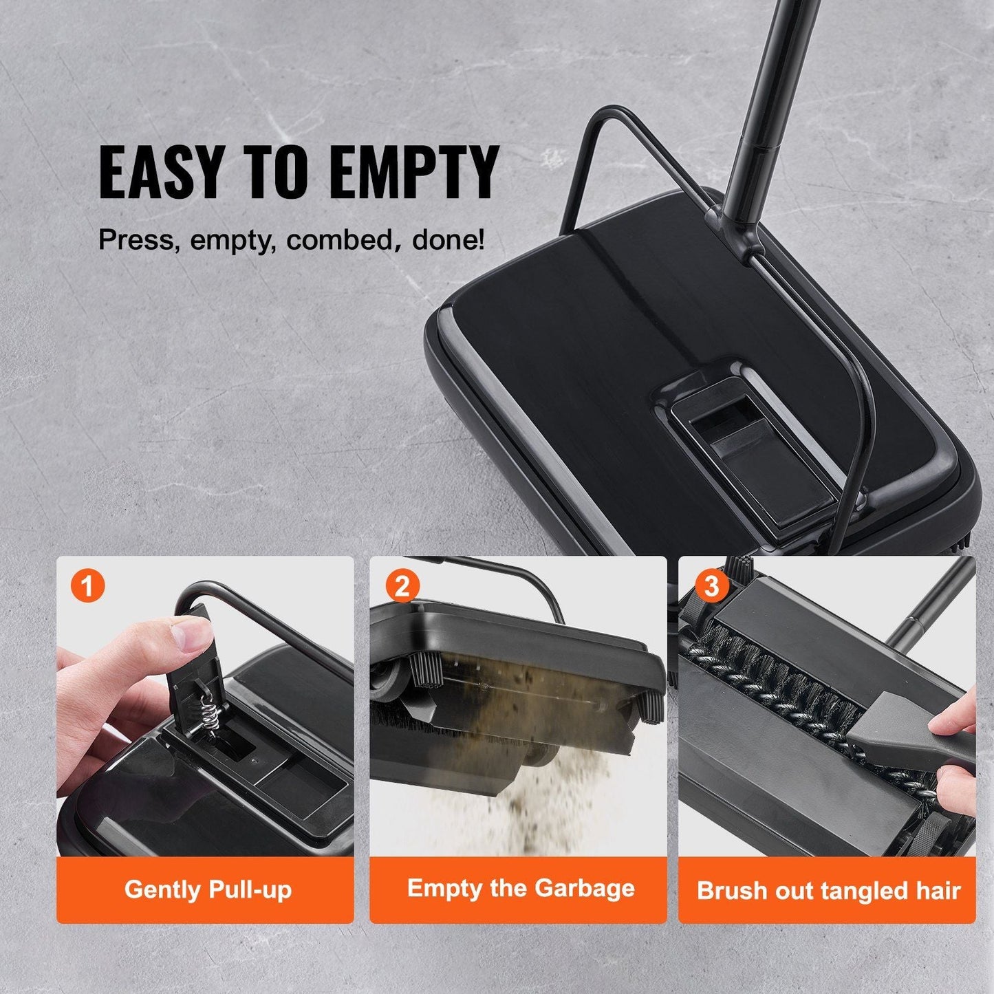 VEVOR Carpet Sweeper, 7.87 in Sweeping Paths, Floor Sweeper Manual Non Electric, 300 ml Dustbin Capacity with Comb for Home Office Rugs Hardwood Surfaces Wood Floors Laminate, Cleans Dust Pet Hair - GoTypical