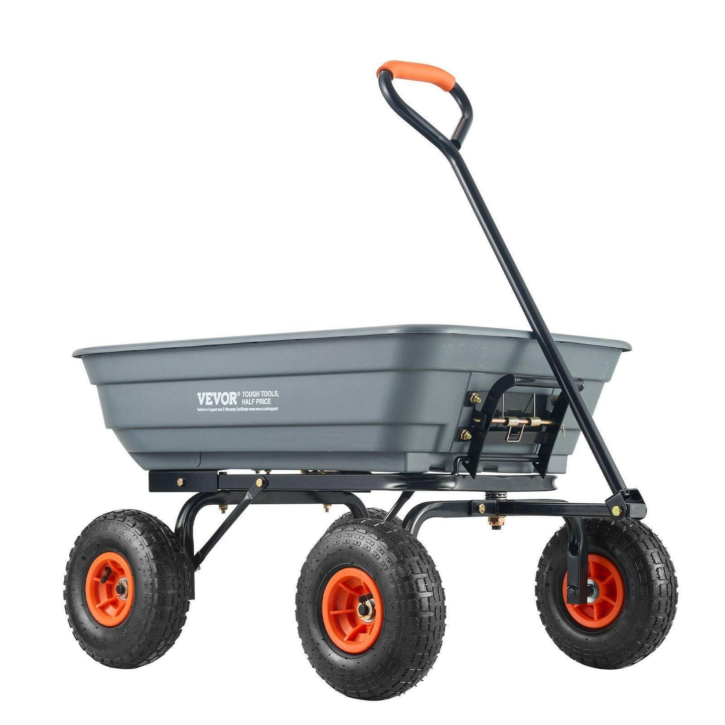 VEVOR Dump Cart, Poly Garden Dump Cart with Easy to Assemble Steel Frame, Dump Wagon with 2 - in - 1 Convertible Handle, Utility Wheelbarrow 600 lbs Capacity, 10 inch Tires - GoTypical