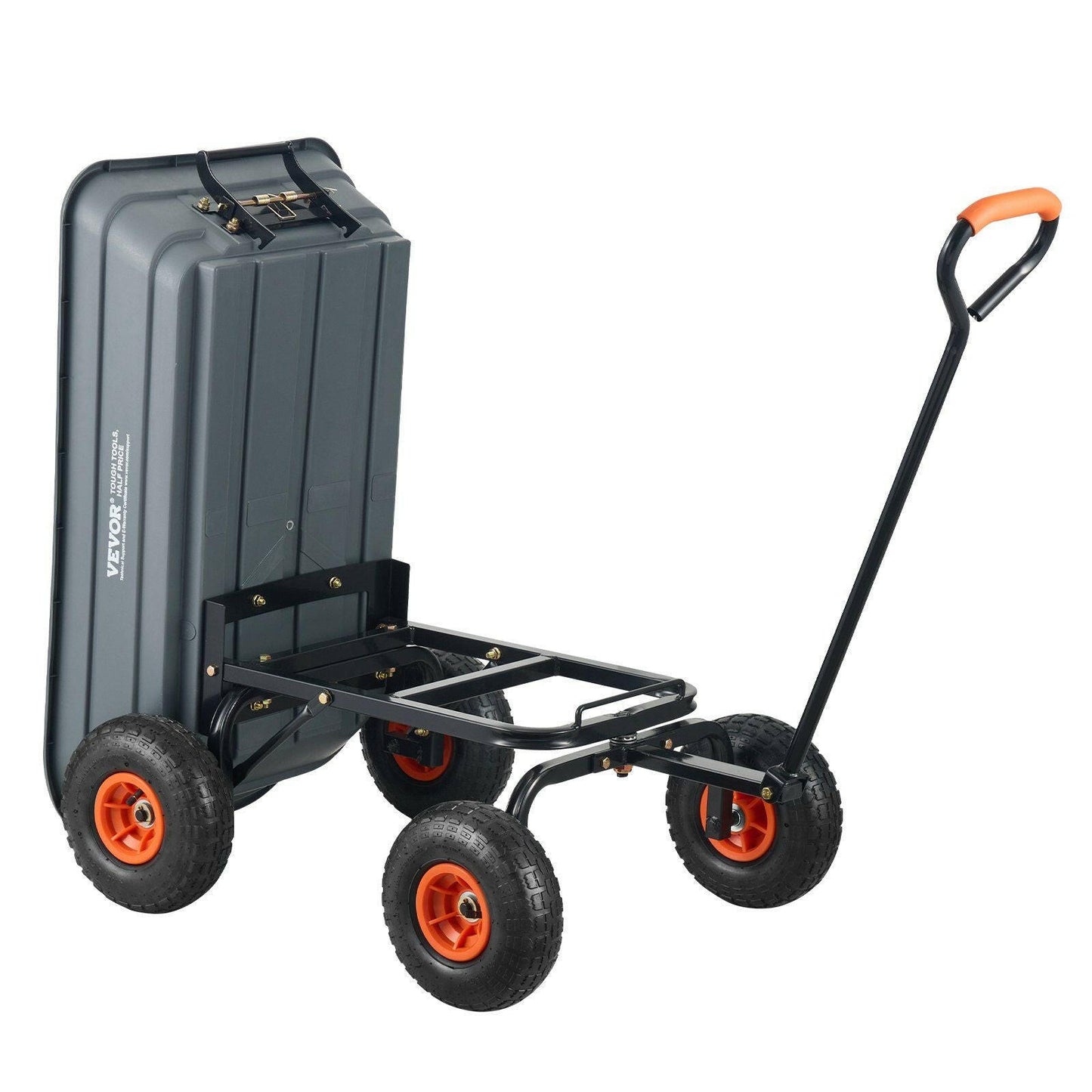VEVOR Dump Cart, Poly Garden Dump Cart with Easy to Assemble Steel Frame, Dump Wagon with 2 - in - 1 Convertible Handle, Utility Wheelbarrow 600 lbs Capacity, 10 inch Tires - GoTypical