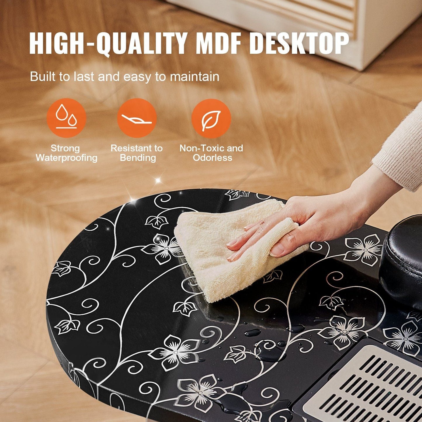 VEVOR Portable Manicure Table, Foldable Nail Table with Electric Dust Collector, Moveable Nail Tech Desk & 4 Wheels, 3 Dust Bags, Bendable LED Lamp, MDF Nail Art Workstation for Home Spa Beauty Salon - GoTypical