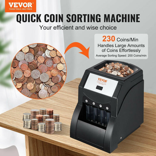 VEVOR Coin Sorter Machine – High-Speed USD Coin Counter Black - GoTypical
