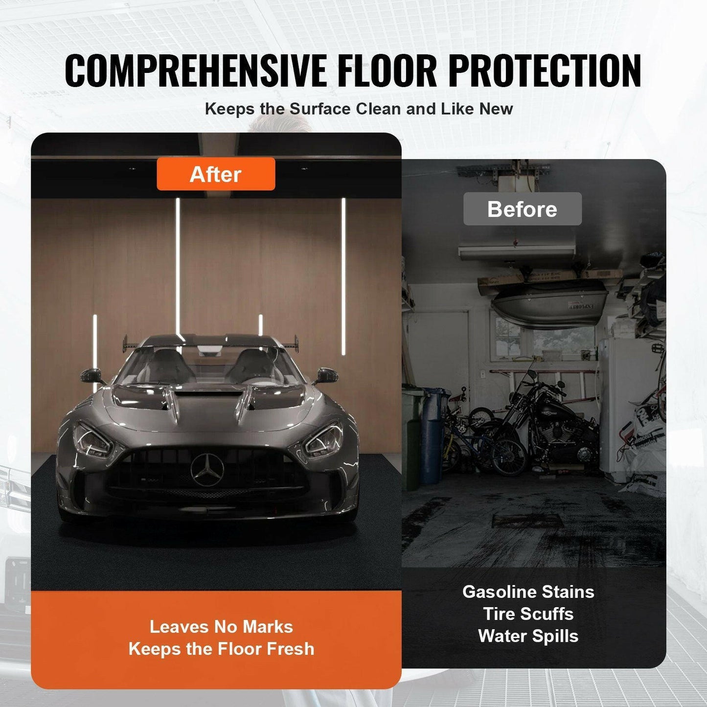 VEVOR Waterproof Garage Floor Mat for Under Car, Non - slip 6.6'x8.5' Compact Size Heavy Duty Containment Mat, Protects Garage Floor from Water, Mud and Oil, For Garages,Greenhouses,Entrance - GoTypical