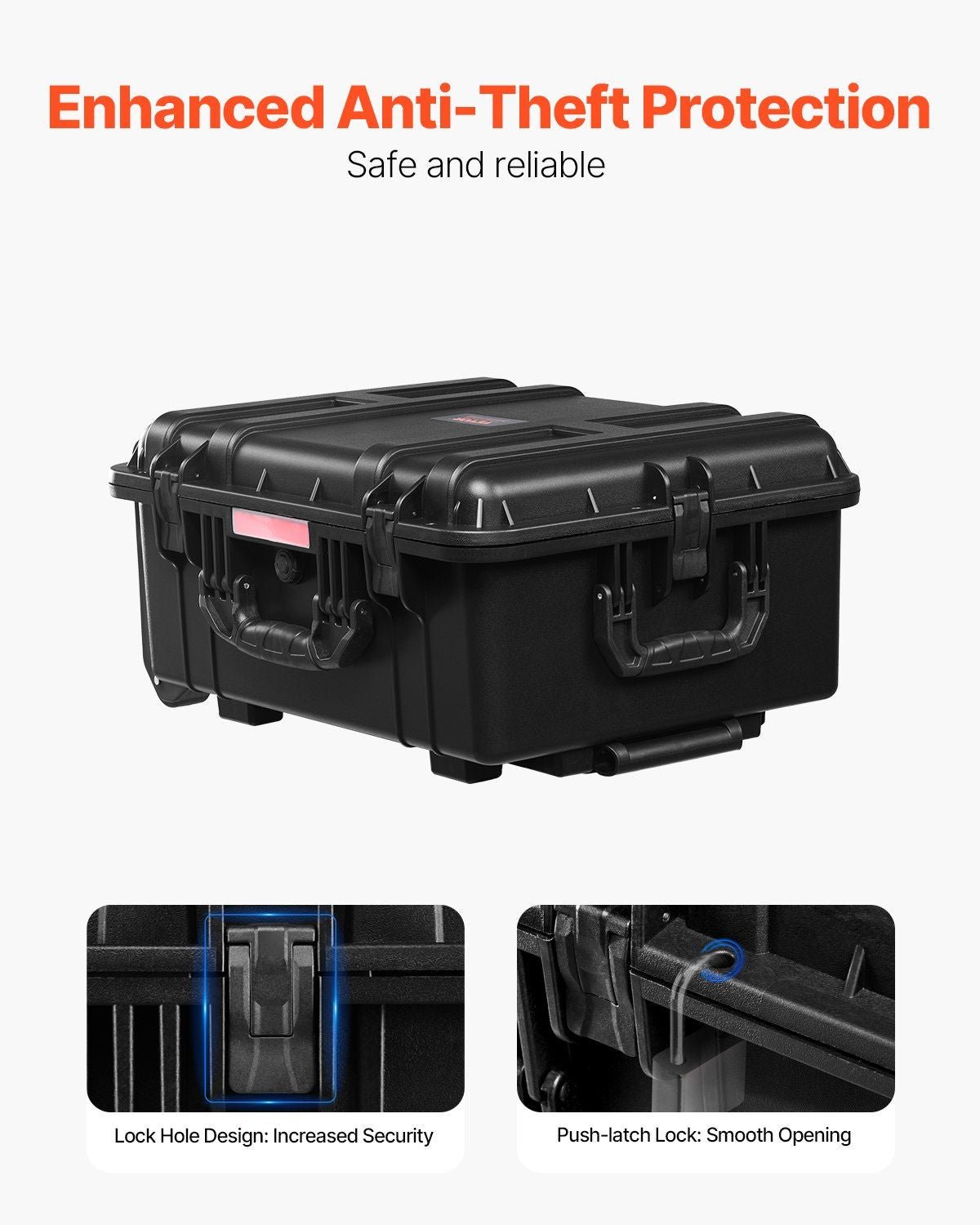 VEVOR Weatherproof Hard Case, Heavy Duty Protective Dry Box Case with Pre - Cut Foam, Wheels & Retractable Pull Handles for Travel, Hunt, Military, Tactical, IP67 Waterproof Case for Cameras(57x45x28) - GoTypical
