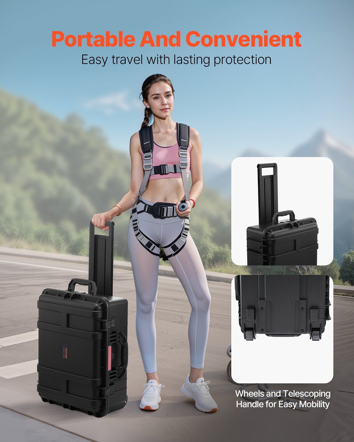 VEVOR Weatherproof Hard Case, Heavy Duty Protective Dry Box Case with Pre - Cut Foam, Wheels & Retractable Pull Handles for Travel, Hunt, Military, Tactical, IP67 Waterproof Case for Cameras(57x45x28) - GoTypical