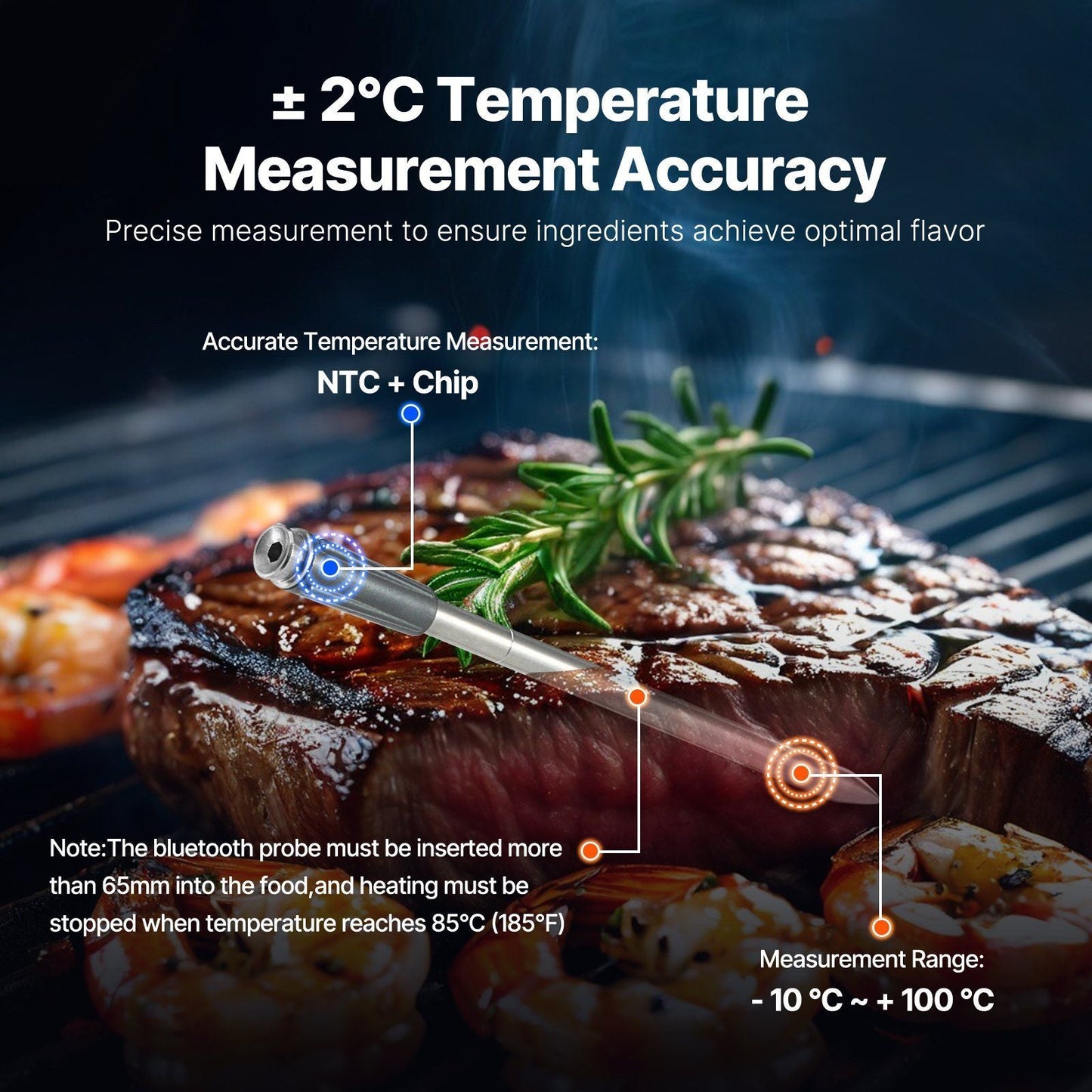 VEVOR Wireless Meat Thermometer Bluetooth Meat Probe 500 ft Range for Cooking - GoTypical