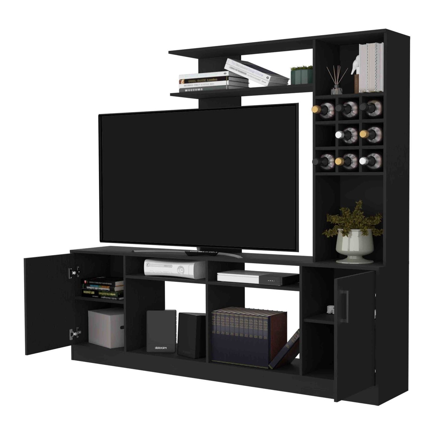Vibrant Entertainment Center For TV´s up 78", Double Doors Cabinet, Storage Spaces, Six External Shelves - GoTypical