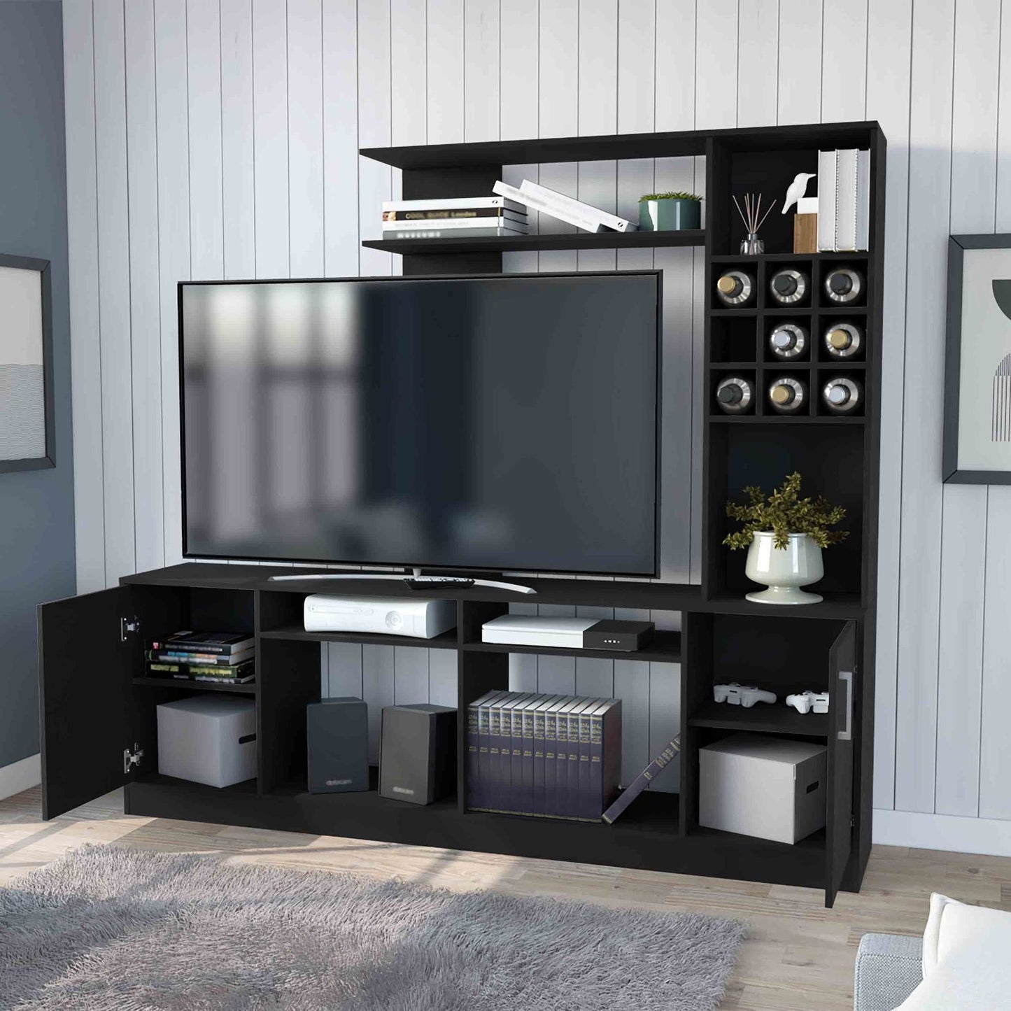 Vibrant Entertainment Center For TV´s up 78", Double Doors Cabinet, Storage Spaces, Six External Shelves - GoTypical