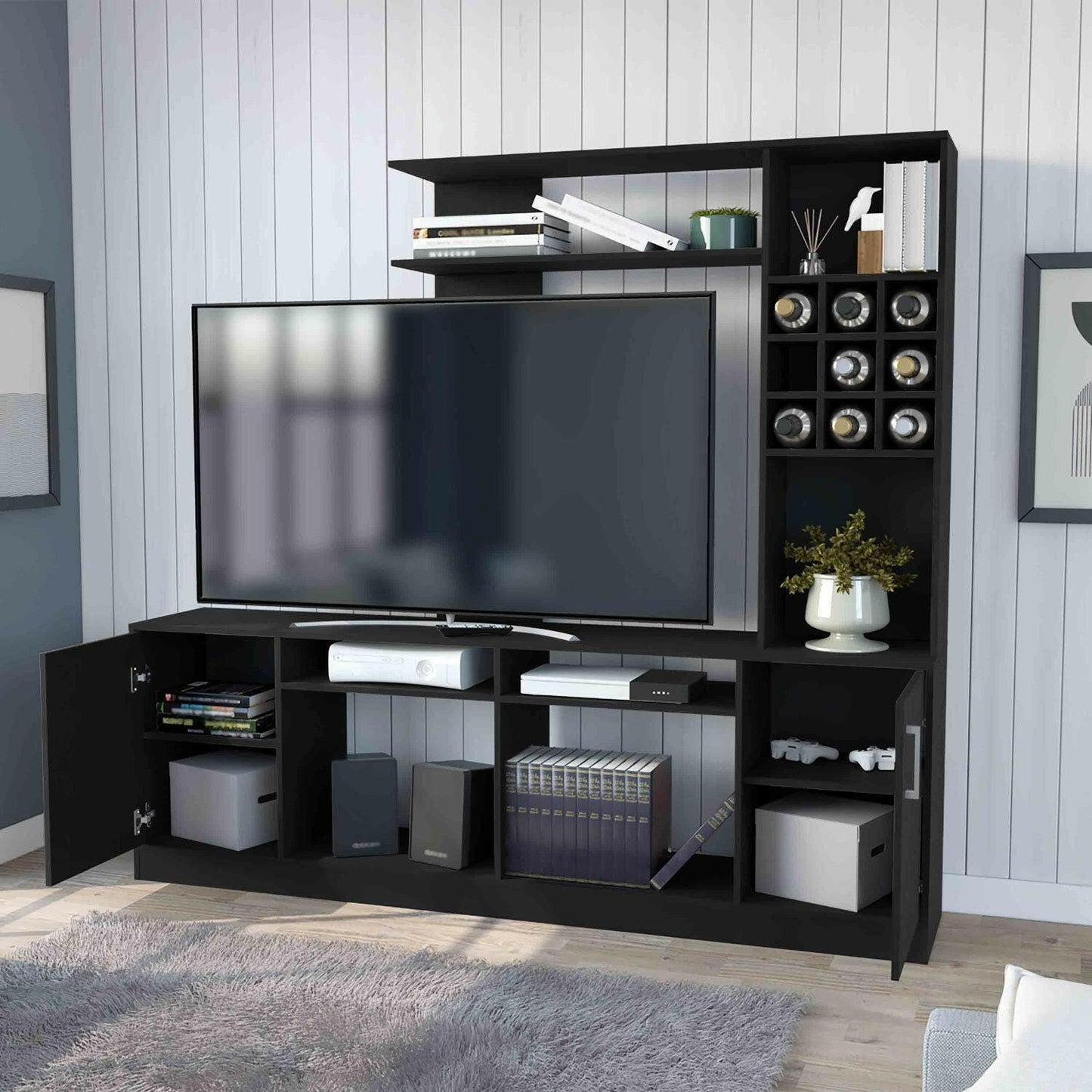 Entertainment Center – TV Stand up to 78" Double Door Cabinet Black - GoTypical